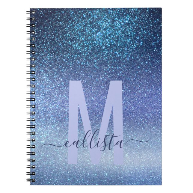 Navy Pastel Blue Triple Glitter Ombre Gradient Notebook (Front)