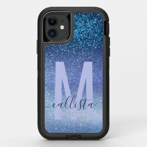 Navy Pastel Blue Triple Glitter Ombre Gradient OtterBox Defender iPhone 11 Case