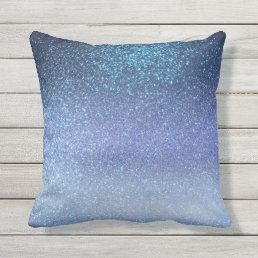 Navy Pastel Blue Triple Glitter Ombre Gradient Outdoor Pillow
