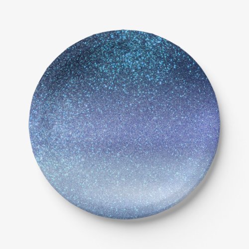 Navy Pastel Blue Triple Glitter Ombre Gradient Paper Plates