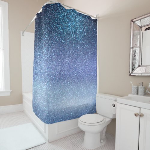 Navy Pastel Blue Triple Glitter Ombre Gradient Shower Curtain