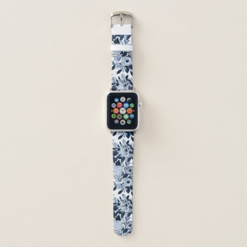 Navy Pastel Blue Watercolor Floral Pattern Apple Watch Band