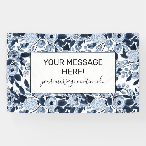 Navy Pastel Blue Watercolor Floral Pattern Banner