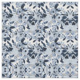 Navy Pastel Blue Watercolor Floral Pattern Fabric