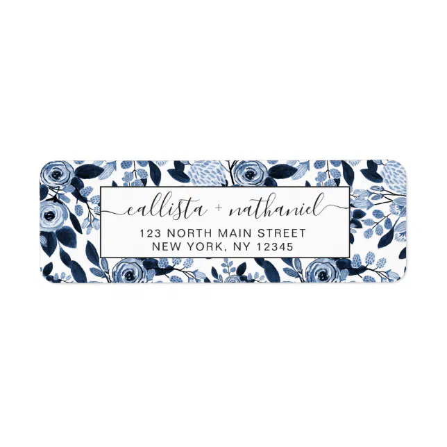 Navy Pastel Blue Watercolor Floral Pattern Label | Zazzle