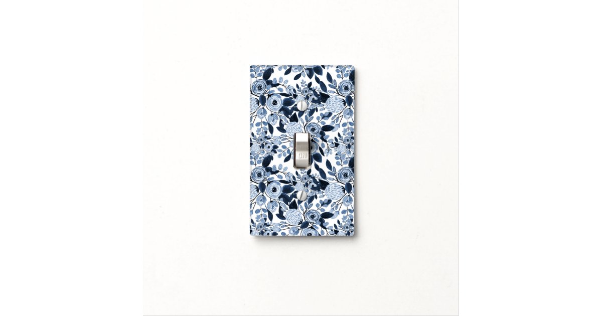 Navy Pastel Blue Watercolor Floral Pattern Light Switch Cover | Zazzle