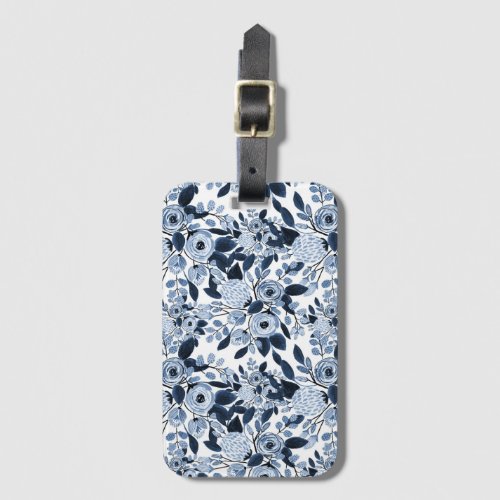 Navy Pastel Blue Watercolor Floral Pattern Luggage Tag