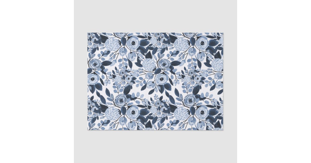 Navy Pastel Blue Watercolor Floral Pattern Tissue Paper | Zazzle