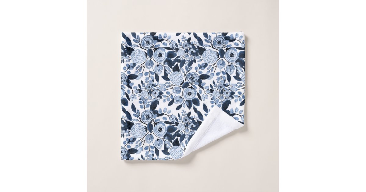 Navy Pastel Blue Watercolor Floral Pattern Wash Cloth | Zazzle