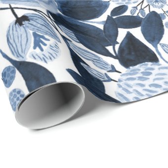 Navy Pastel Blue Watercolor Floral Pattern Wrapping Paper | Zazzle