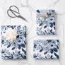 Navy Pastel Blue Watercolor Floral Pattern Wrapping Paper Sheets