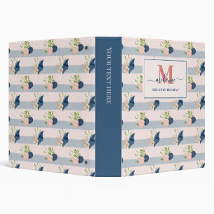 Navy Pastel Pink Nautical Custom Name Monogram 3 Ring Binder