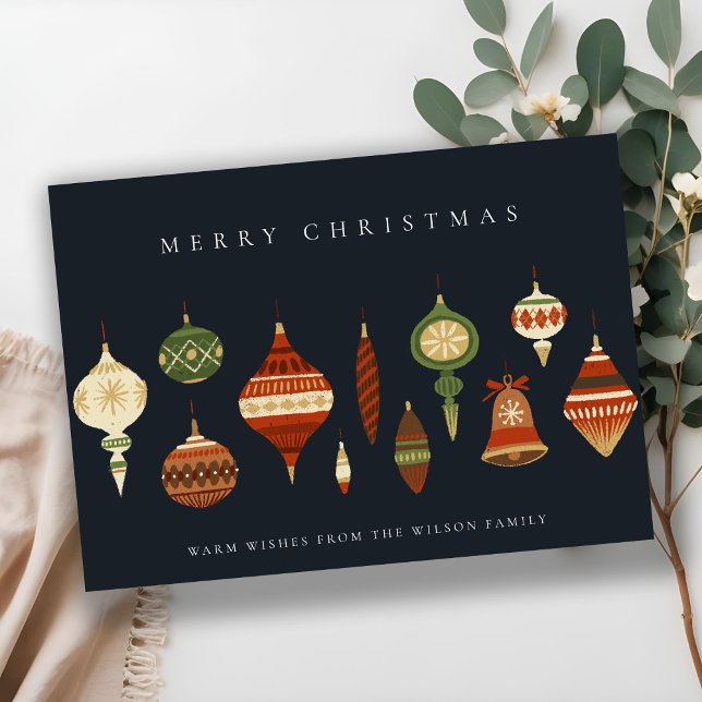NAVY PASTEL RED GREEN STAR CHIRSTMAS ORNAMENTS HOLIDAY CARD (Creator Uploaded)