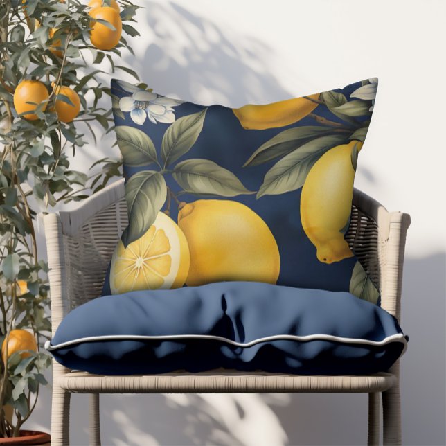 Navy Patio Outdoor Lemons European Outdoor Pillow (Creator Uploaded)