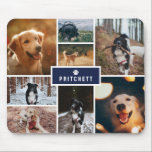 Navy Paw Dog Photo Collage & Monogram Mouse Pad<br><div class="desc">Photo mousepad where you can add eight pet photos in a minimalist collage. At the center add your last name in white on navy blue below a paw print. Show off your love of your dogs with this personalized mouse pad featuring a collage of 8 photos of your furry friends...</div>