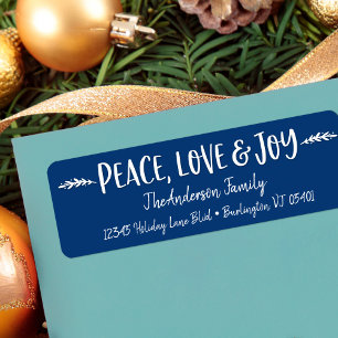 Navy Peace Love Joy Modern Typography Custom Name Label