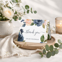 Navy & Peach Floral Elegant Watercolor Baby Shower