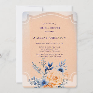 Navy Peach Painted Floral Bridal Shower Invitation