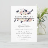 Navy Peach Pink Floral Spring Bridal Shower Invitation (Standing Front)