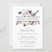 Navy Peach Pink Floral Spring Bridal Shower Invitation (Front)