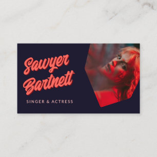 Navy Peach Retro Geometric Photo Shapes Performer Business Card