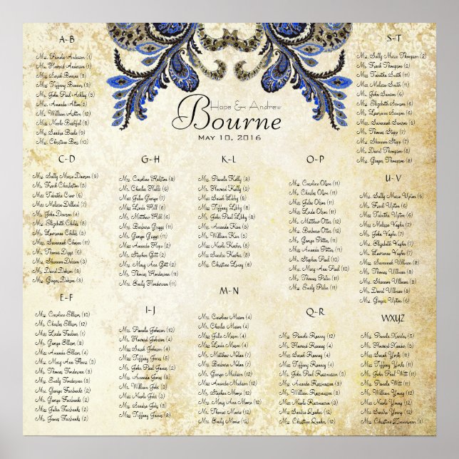 Navy Peacock  - 100 to 150 guests - alphabetical Poster (Front)