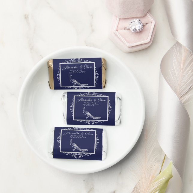 Navy Peacock Flourish Wedding Hershey's Miniatures (Wedding)