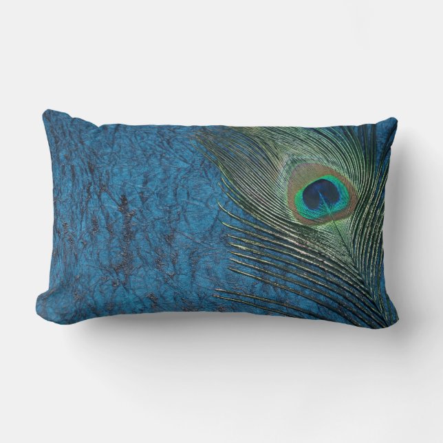 Navy Peacock Lumbar Pillow (Front)