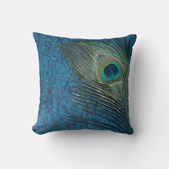 Navy Peacock Throw Pillow (Front)