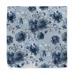 Navy Peonies Dusty Blue Greenery Pocket Square Bandana