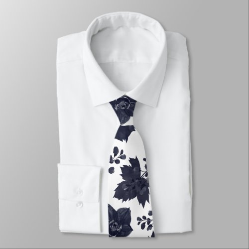 Navy Peony And White Elegant Wedding Neck Tie