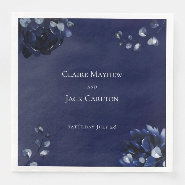 Navy Peony Assembly 8" Square Dinner Napkins (Front)