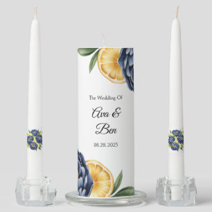 Navy Peony Citrus Watercolor Floral Wedding Unity Candle Set