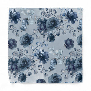 Navy Peony Dusty Blue Greenery Pocket Square Bandana