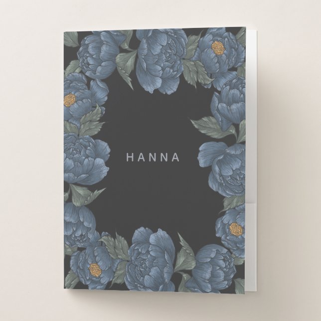 Navy Peony Floral Classic Chic Pocket Folder (Front)
