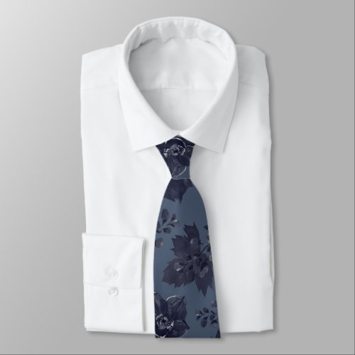 Navy Peony On Navy Blue Elegant Wedding Neck Tie
