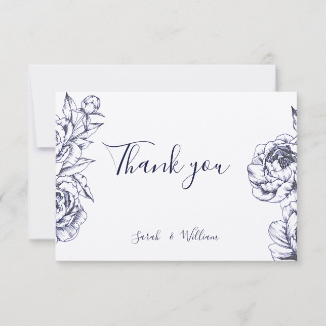 Navy Peony Simple Thank You Card (Front)