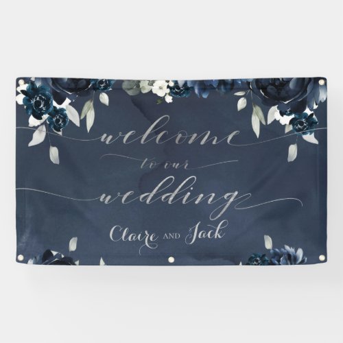 Navy Peony Welcome To Our Wedding Banner