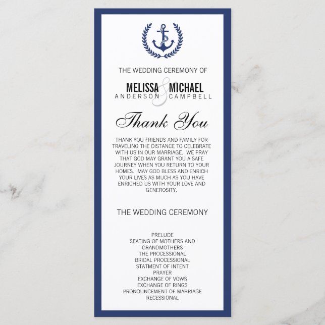 Navy Perfect Chevron/Zig Zag Wedding Program (Front)