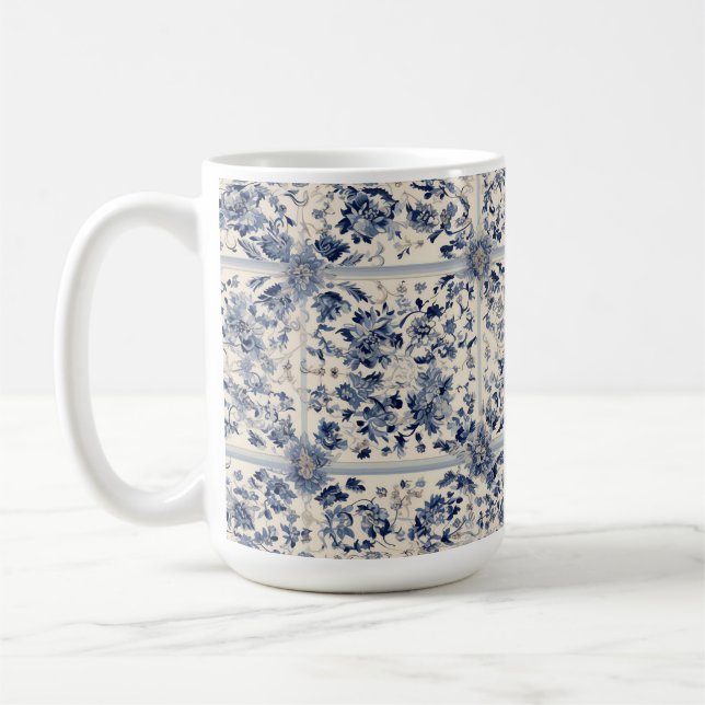 Navy Persian Rug Pattern  Coffee Mug (Left)