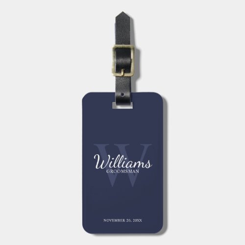 Navy Personalize Groomsmens name and Monogram  Luggage Tag
