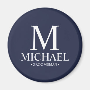 Navy Personalized Groomsman Name and Monogram Magnet