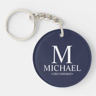 Navy Personalized Groomsman Name&Monogram Keychain