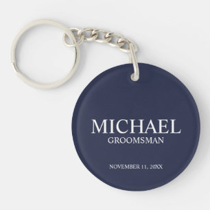 Navy Personalized Groomsman's Name and Monogram Keychain