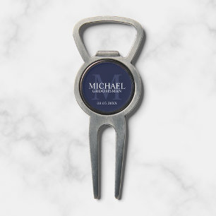 Navy Personalized Groomsmen's name and monogram Divot Tool