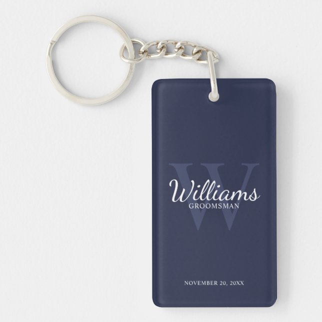 Navy Personalized Groomsmen's name and Monogram  Keychain (Front)