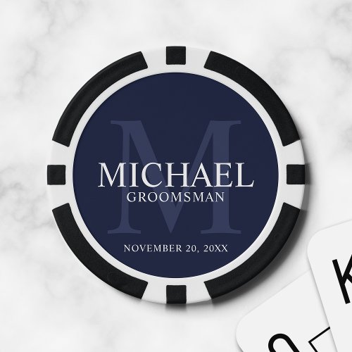 Navy Personalized Groomsmens name and monogram Poker Chips