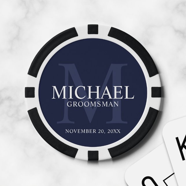 Navy Personalized Groomsmen's name and monogram Poker Chips (Creator Uploaded)