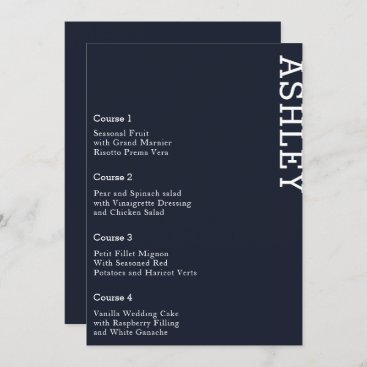 Navy Personalized Guest Name Wedding Menu