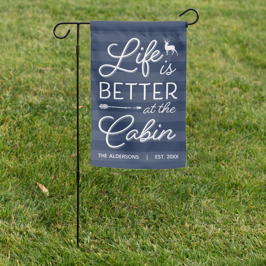 Navy | Personalized Life is Better at the Cabin Garden Flag | Zazzle